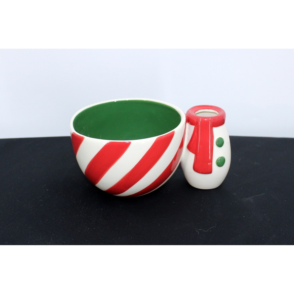 Hallmark Christmas Candy Cane Snowman Mug Bowl Set Dishwasher Microwave Safe